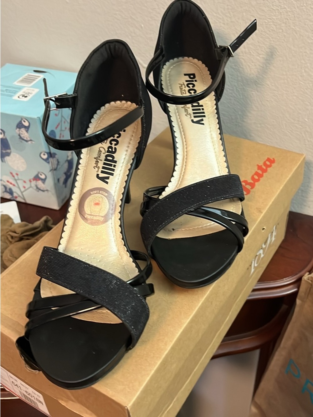 Picadilly Fashion Black Strappy Ankle-Heel Sandals